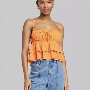 Wild Fable vibrant orange sleeveless tiered ruffle camisole cropped blouse